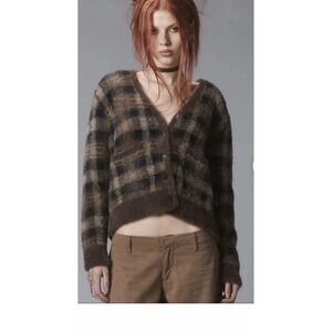Unif Brown Ty Cardigan Sweater Front Pockets Women's Small Grannycore So soft